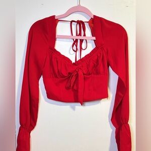 Tiger Mist Red Crop Top with Tie Detail